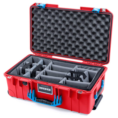 Pelican 1535 Air Case, Red with Blue Handles & Push-Button Latches Gray Padded Microfiber Dividers with Convolute Lid Foam ColorCase 015350-0070-320-121