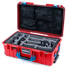 Pelican 1535 Air Case, Red with Blue Handles & Push-Button Latches Gray Padded Microfiber Dividers with Mesh Lid Organizer ColorCase 015350-0170-320-121