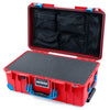 Pelican 1535 Air Case, Red with Blue Handles, Push-Button Latches & Trolley Pick & Pluck Foam with Mesh Lid Organizer ColorCase 015350-0101-320-121-120