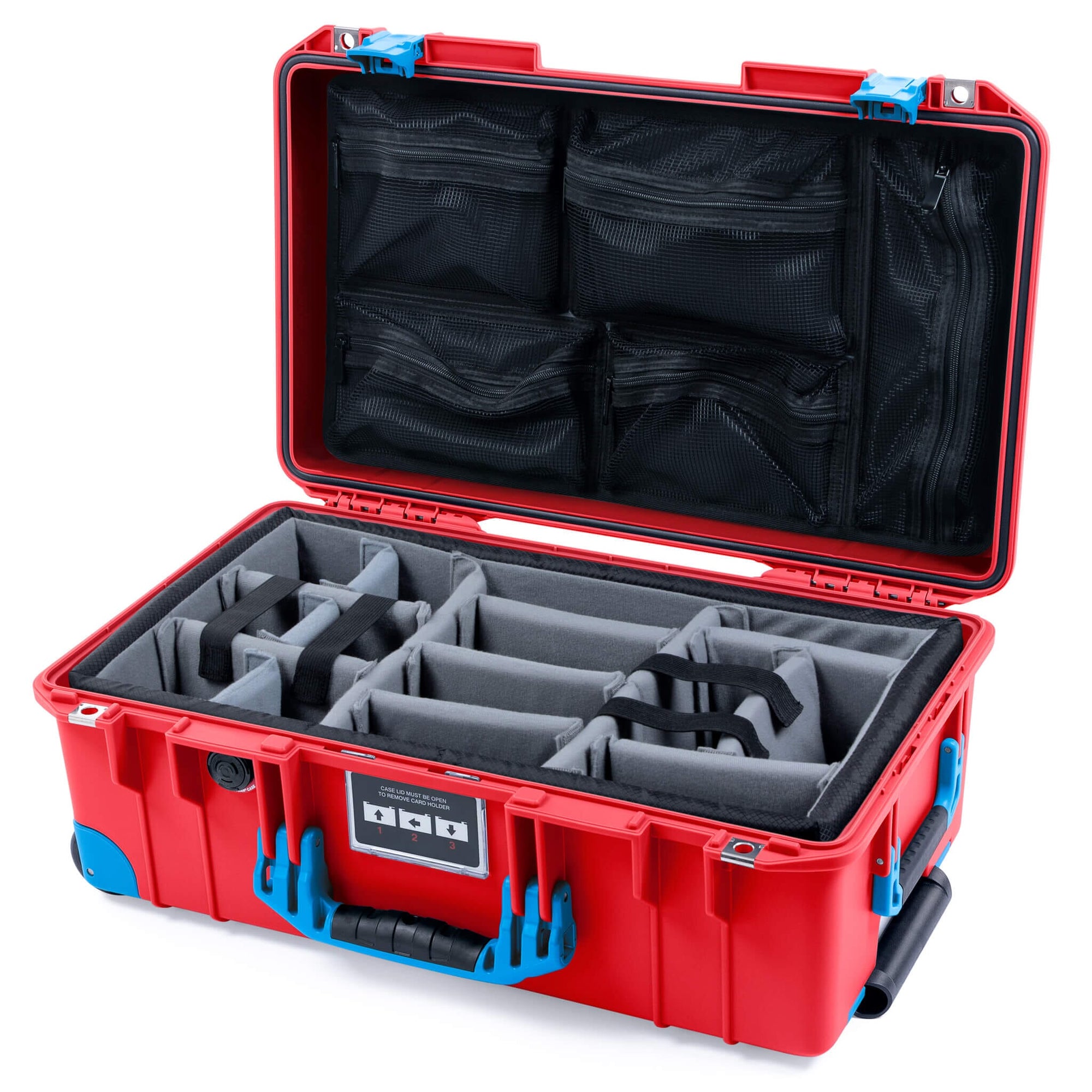 Pelican 1535 Air Case, Red with Blue Handles, Push-Button Latches & Trolley ColorCase 