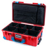 Pelican 1535 Air Case, Red with Blue Handles, Push-Button Latches & Trolley TrekPak Divider System with Computer Pouch ColorCase 015350-0220-320-121-120