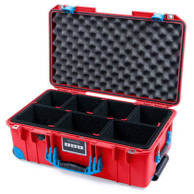 Pelican 1535 Air Case, Red with Blue Handles, Push-Button Latches & Trolley TrekPak Divider System with Convolute Lid Foam ColorCase 015350-0020-320-121-120