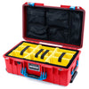 Pelican 1535 Air Case, Red with Blue Handles & Push-Button Latches Yellow Padded Microfiber Dividers with Mesh Lid Organizer ColorCase 015350-0110-320-121