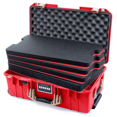 Pelican 1535 Air Case, Red with Desert Tan Handles & Latches Custom Tool Kit (4 Foam Inserts with Convolute Lid Foam) ColorCase 015350-0060-320-311