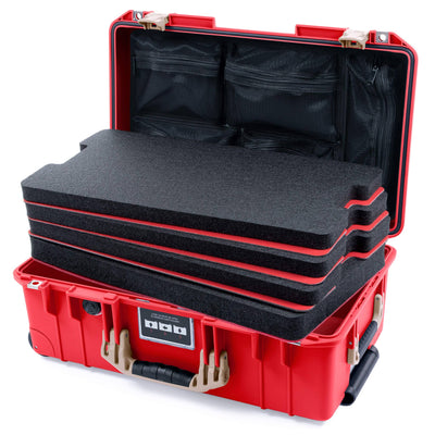 Pelican 1535 Air Case, Red with Desert Tan Handles & Latches Custom Tool Kit (4 Foam Inserts with Mesh Lid Organizer) ColorCase 015350-0160-320-311