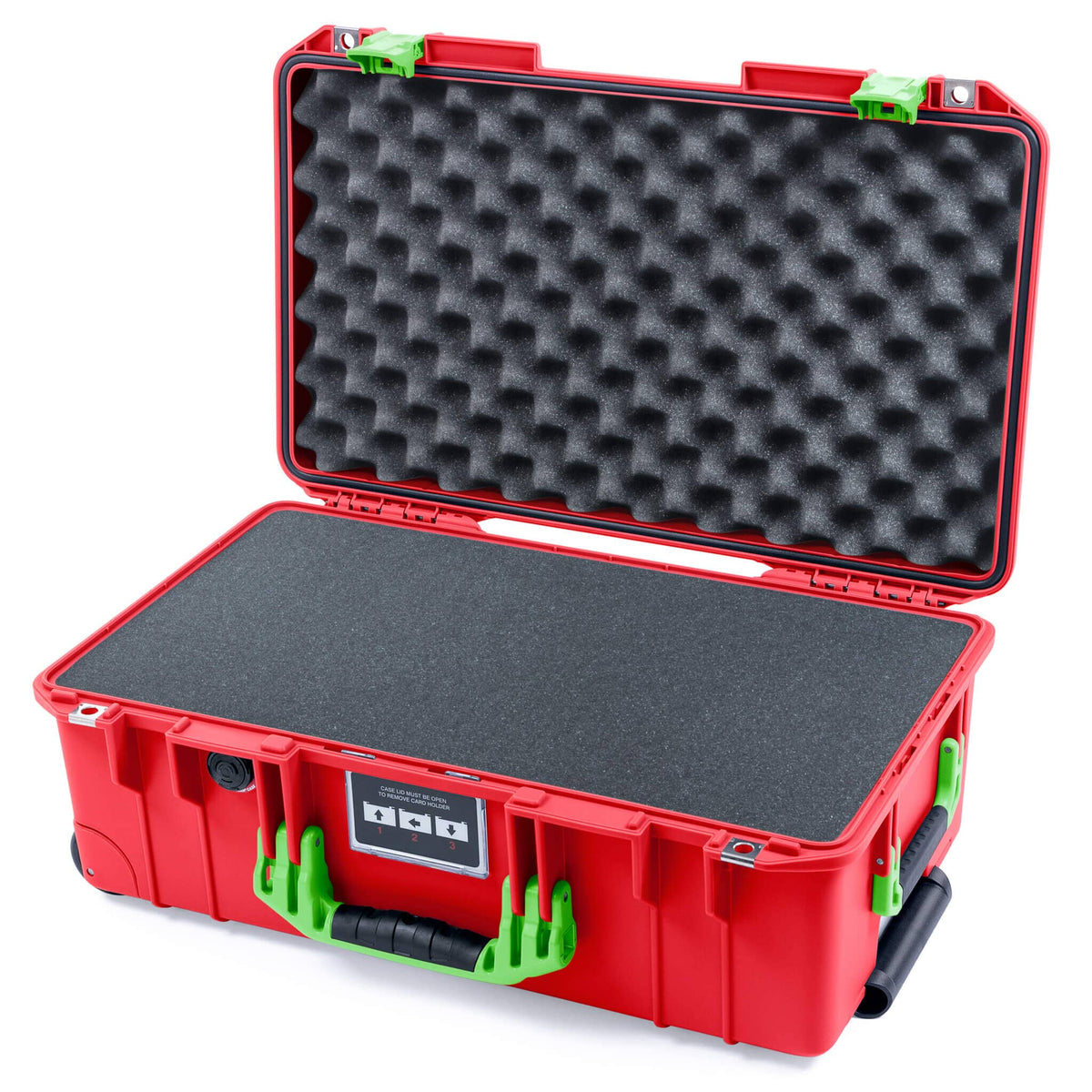 Pelican 1535 Air Case, Red with Lime Green Handles &amp; Latches Pick &amp; Pluck Foam with Convolute Lid Foam ColorCase 015350-0001-320-301