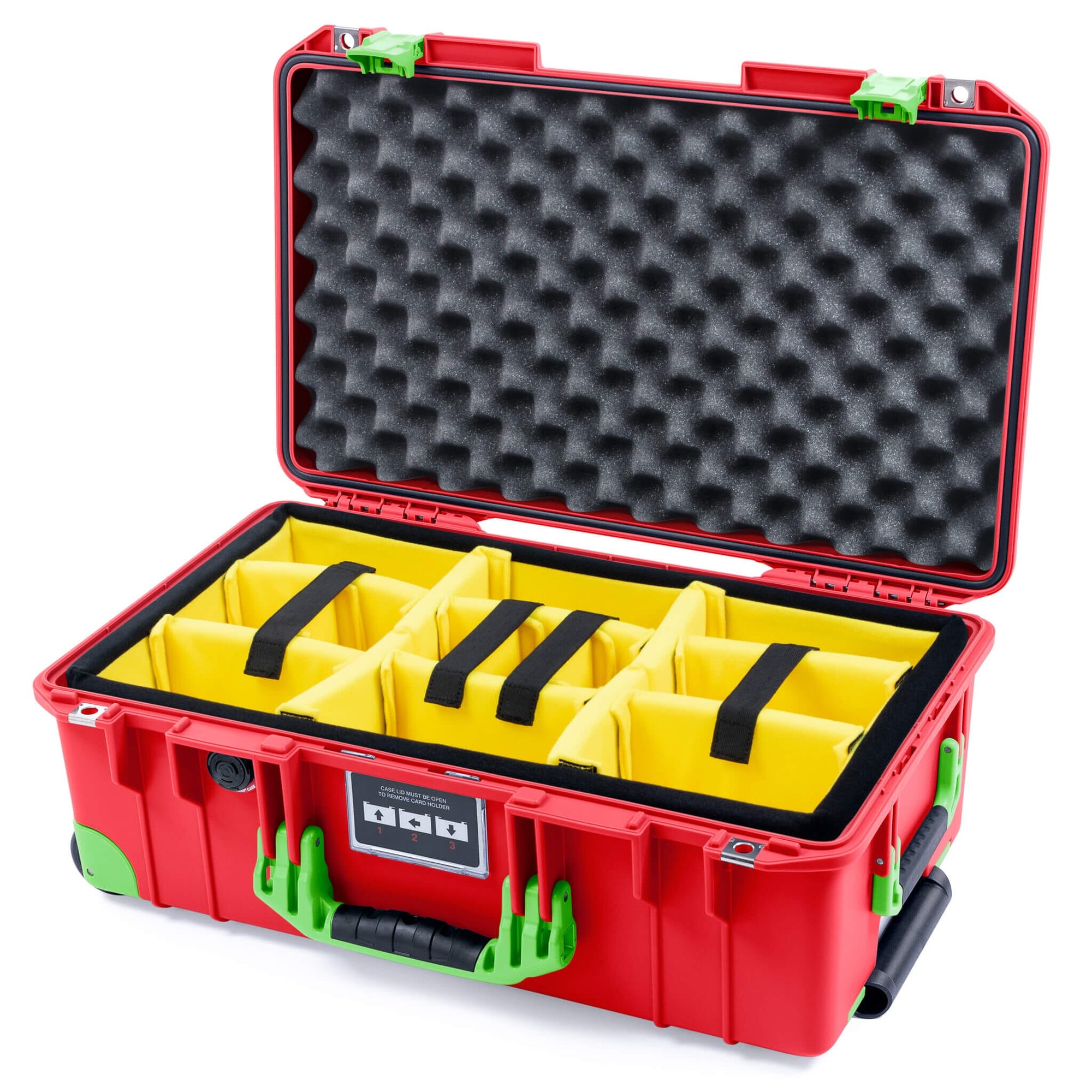 Pelican 1535 Air Case, Red with Lime Green Handles, Latches & Trolley Yellow Padded Microfiber Dividers with Convolute Lid Foam ColorCase 015350-0010-320-301-300