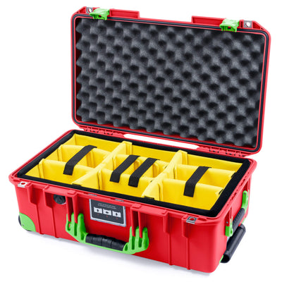 Pelican 1535 Air Case, Red with Lime Green Handles, Latches & Trolley Yellow Padded Microfiber Dividers with Convolute Lid Foam ColorCase 015350-0010-320-300-300