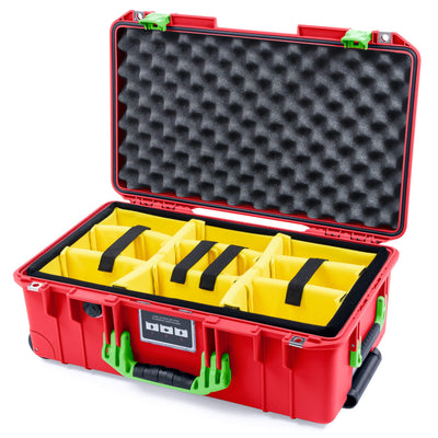 Pelican 1535 Air Case, Red with Lime Green Handles & Latches Yellow Padded Microfiber Dividers with Convolute Lid Foam ColorCase 015350-0010-320-301
