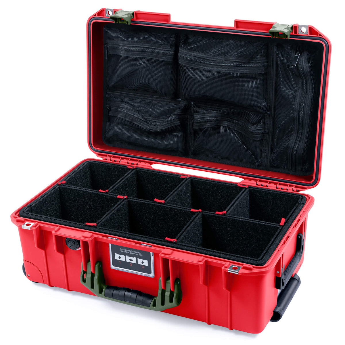 Pelican 1535 Air Case, Red with OD Green Handles &amp; Latches TrekPak Divider System with Mesh Lid Organizer ColorCase 015350-0120-320-131