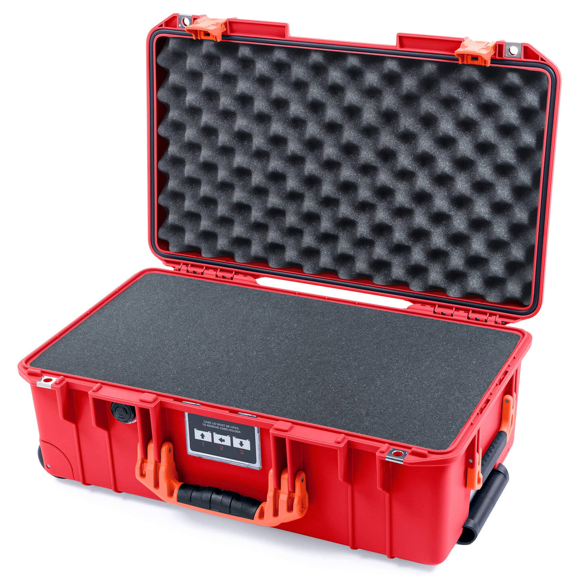 Pelican 1535 Air Case, Red with Orange Handles &amp; Push-Button Latches Pick &amp; Pluck Foam with Convolute Lid Foam ColorCase 015350-0001-320-151