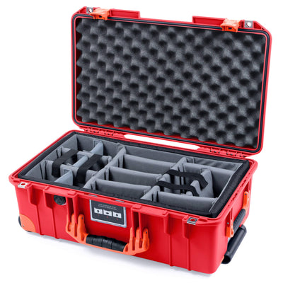 Pelican 1535 Air Case, Red with Orange Handles, Push-Button Latches & Trolley Gray Padded Microfiber Dividers with Convolute Lid Foam ColorCase 015350-0070-320-151-150