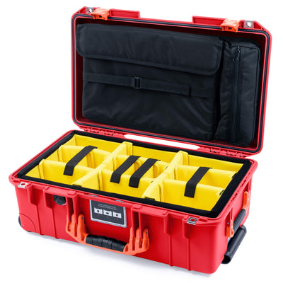 Pelican 1535 Air Case, Red with Orange Handles & Push-Button Latches Yellow Padded Microfiber Dividers with Computer Pouch ColorCase 015350-0210-320-151