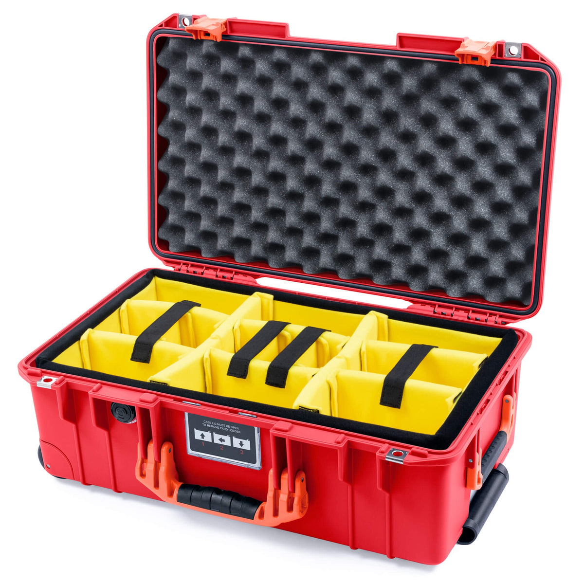 Pelican 1535 Air Case, Red with Orange Handles &amp; Push-Button Latches Yellow Padded Microfiber Dividers with Convolute Lid Foam ColorCase 015350-0010-320-151