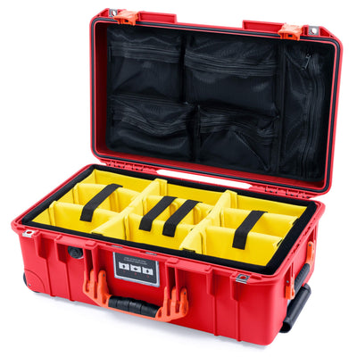 Pelican 1535 Air Case, Red with Orange Handles & Push-Button Latches Yellow Padded Microfiber Dividers with Mesh Lid Organizer ColorCase 015350-0110-320-151