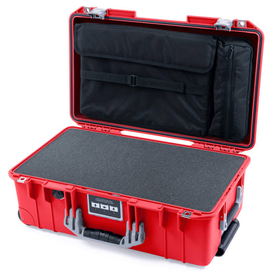 Pelican 1535 Air Case, Red with Silver Handles & Push-Button Latches Pick & Pluck Foam with Computer Pouch ColorCase 015350-0201-320-181