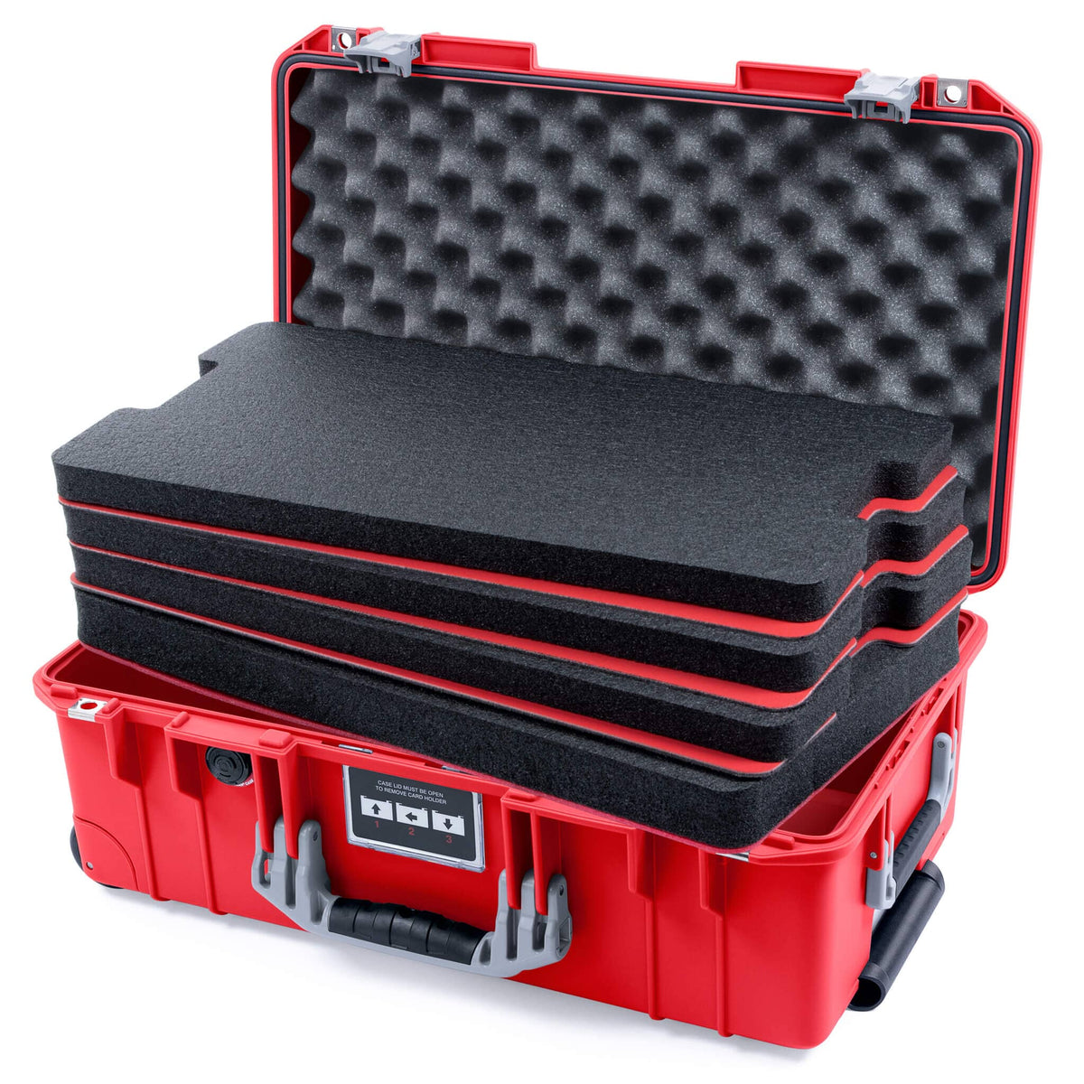Pelican 1535 Air Case, Red with Silver Handles &amp; Push-Button Latches Custom Tool Kit (4 Foam Inserts with Convolute Lid Foam) ColorCase 015350-0060-320-181