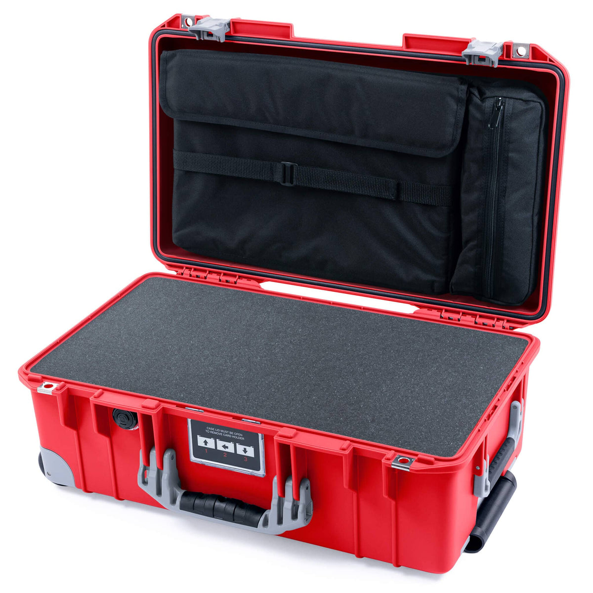 Pelican 1535 Air Case, Red with Silver Handles, Push-Button Latches &amp; Trolley Pick &amp; Pluck Foam with Computer Pouch ColorCase 015350-0201-320-181-180