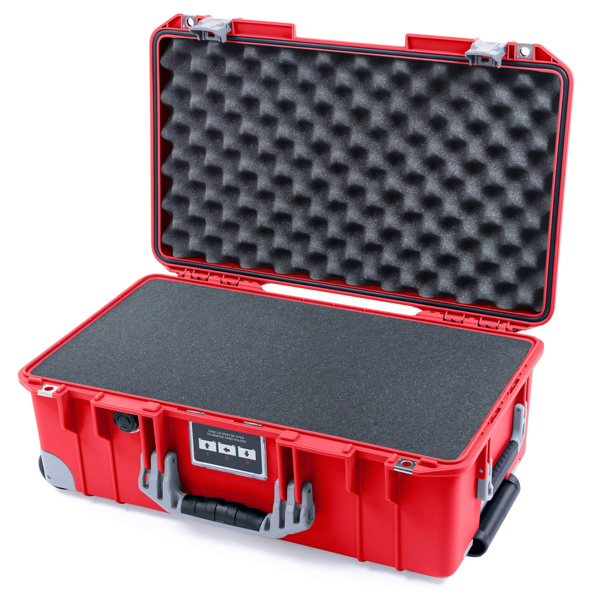 Pelican 1535 Air Case, Red with Silver Handles, Push-Button Latches &amp; Trolley Pick &amp; Pluck Foam with Convolute Lid Foam ColorCase 015350-0001-320-181-180