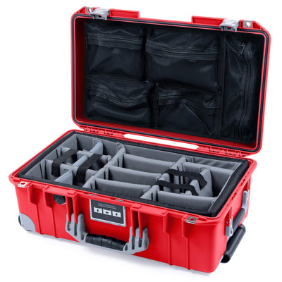 Pelican 1535 Air Case, Red with Silver Handles, Push-Button Latches & Trolley Gray Padded Microfiber Dividers with Mesh Lid Organizer ColorCase 015350-0170-320-181-180