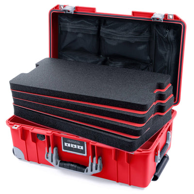 Pelican 1535 Air Case, Red with Silver Handles, Push-Button Latches & Trolley Custom Tool Kit (4 Foam Inserts with Mesh Lid Organizer) ColorCase 015350-0160-320-181-180