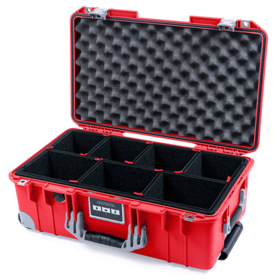 Pelican 1535 Air Case, Red with Silver Handles, Push-Button Latches & Trolley TrekPak Divider System with Convolute Lid Foam ColorCase 015350-0020-320-181-180