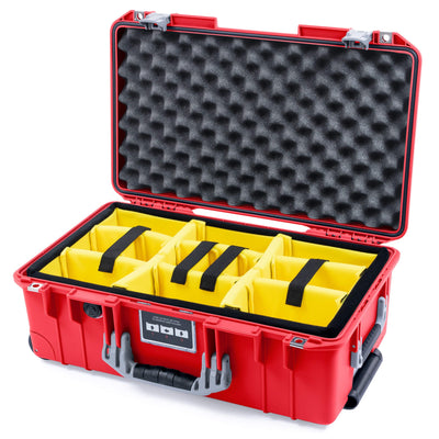 Pelican 1535 Air Case, Red with Silver Handles & Push-Button Latches Yellow Padded Microfiber Dividers with Convolute Lid Foam ColorCase 015350-0010-320-181