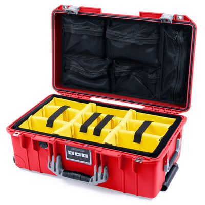 Pelican 1535 Air Case, Red with Silver Handles & Push-Button Latches Yellow Padded Microfiber Dividers with Mesh Lid Organizer ColorCase 015350-0110-320-181