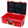 Pelican 1535 Air Case, Red with Yellow Handles & Push-Button Latches Mesh Lid Organizer Only ColorCase 015350-0100-320-241