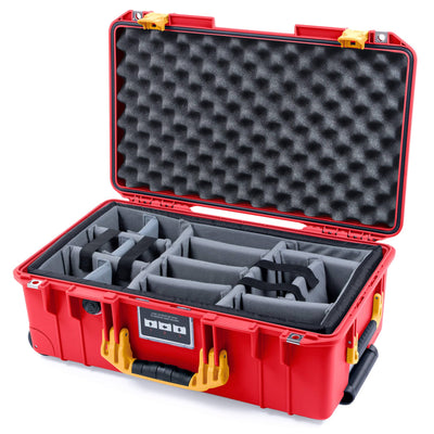 Pelican 1535 Air Case, Red with Yellow Handles & Push-Button Latches Gray Padded Microfiber Dividers with Convolute Lid Foam ColorCase 015350-0070-320-241