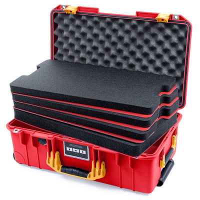 Pelican 1535 Air Case, Red with Yellow Handles & Push-Button Latches Custom Tool Kit (4 Foam Inserts with Convolute Lid Foam) ColorCase 015350-0060-320-241