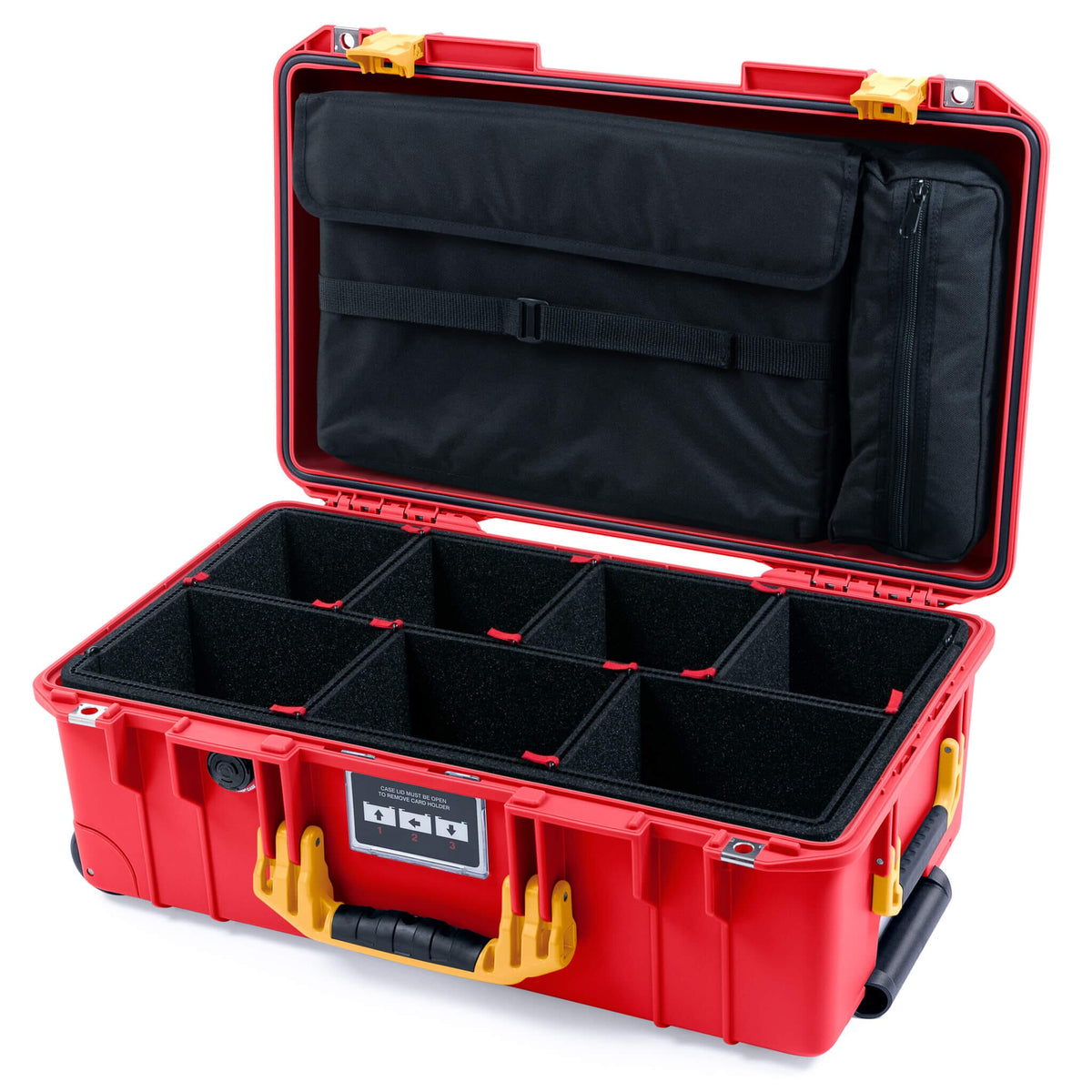 Pelican 1535 Air Case, Red with Yellow Handles &amp; Push-Button Latches TrekPak Divider System with Computer Pouch ColorCase 015350-0220-320-241