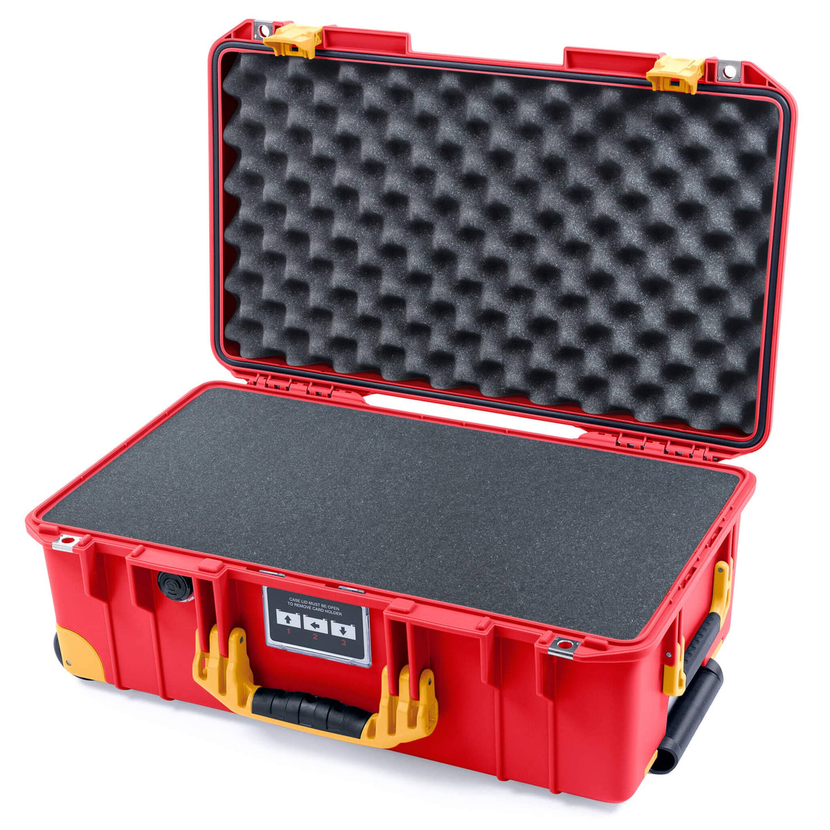 Pelican 1535 Air Case, Red with Yellow Handles, Push-Button Latches &amp; Trolley Pick &amp; Pluck Foam with Convolute Lid Foam ColorCase 015350-0001-320-241-240