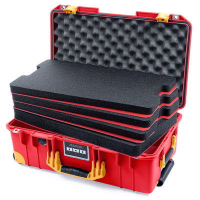 Pelican 1535 Air Case, Red with Yellow Handles, Push-Button Latches & Trolley Custom Tool Kit (4 Foam Inserts with Convolute Lid Foam) ColorCase 015350-0060-320-241-240