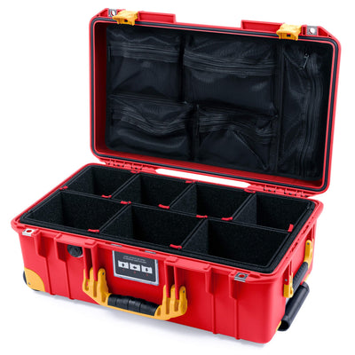 Pelican 1535 Air Case, Red with Yellow Handles, Push-Button Latches & Trolley TrekPak Divider System with Mesh Lid Organizer ColorCase 015350-0120-320-241-240