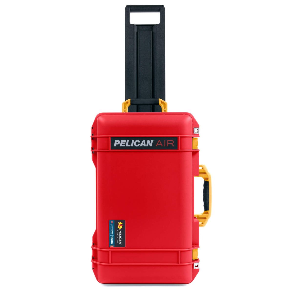 Pelican 1535 Air Case, Red with Yellow Handles, Push-Button Latches &amp; Trolley ColorCase 