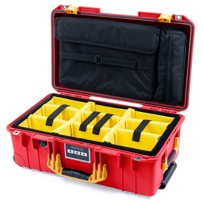 Pelican 1535 Air Case, Red with Yellow Handles & Push-Button Latches Yellow Padded Microfiber Dividers with Computer Pouch ColorCase 015350-0210-320-241
