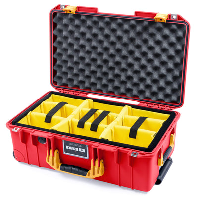 Pelican 1535 Air Case, Red with Yellow Handles & Push-Button Latches Yellow Padded Microfiber Dividers with Convolute Lid Foam ColorCase 015350-0010-320-241