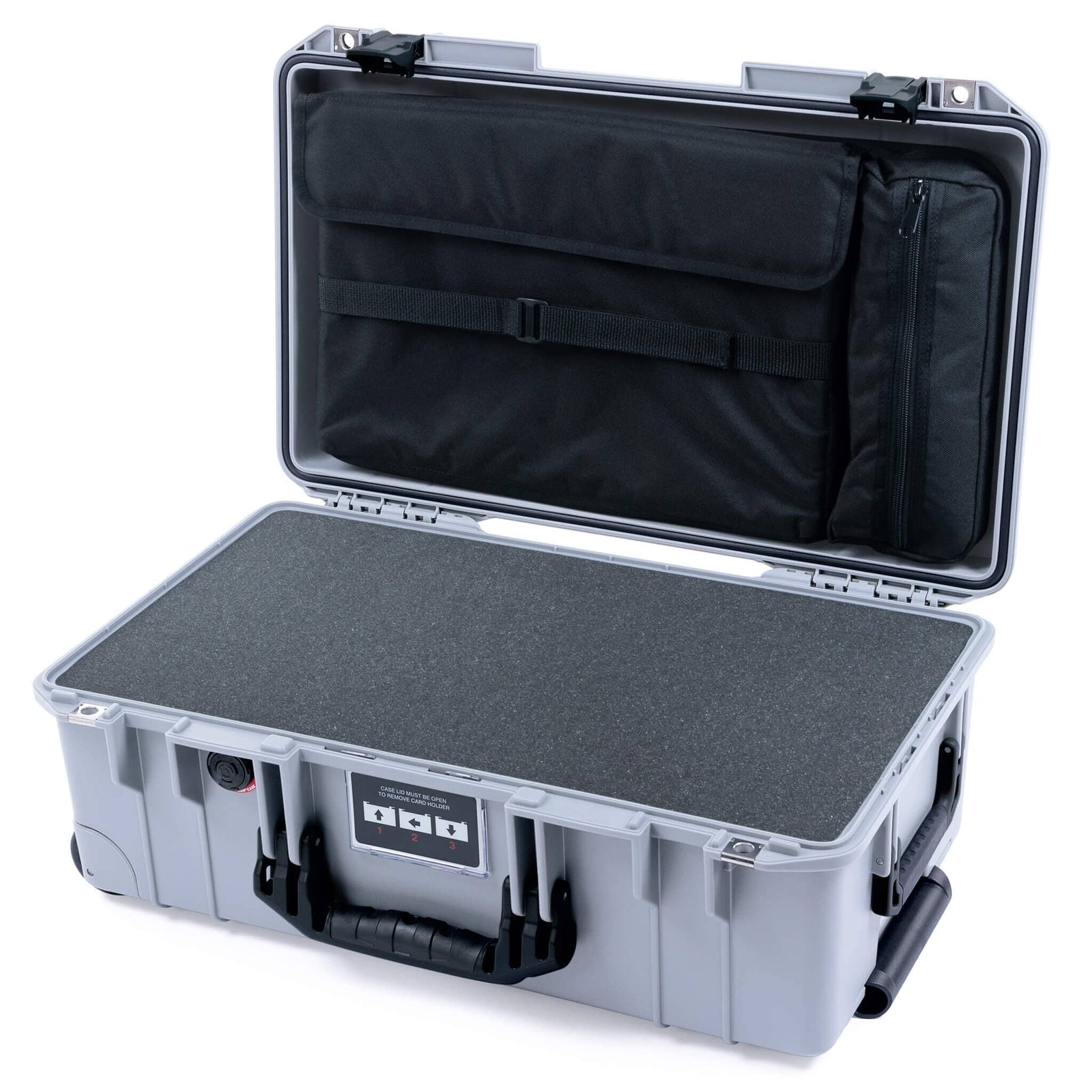 Pelican 1535 Air Case, Silver with Black Handles & Latches Pick & Pluck Foam with Laptop Computer Lid Pouch ColorCase 015350-0201-180-111