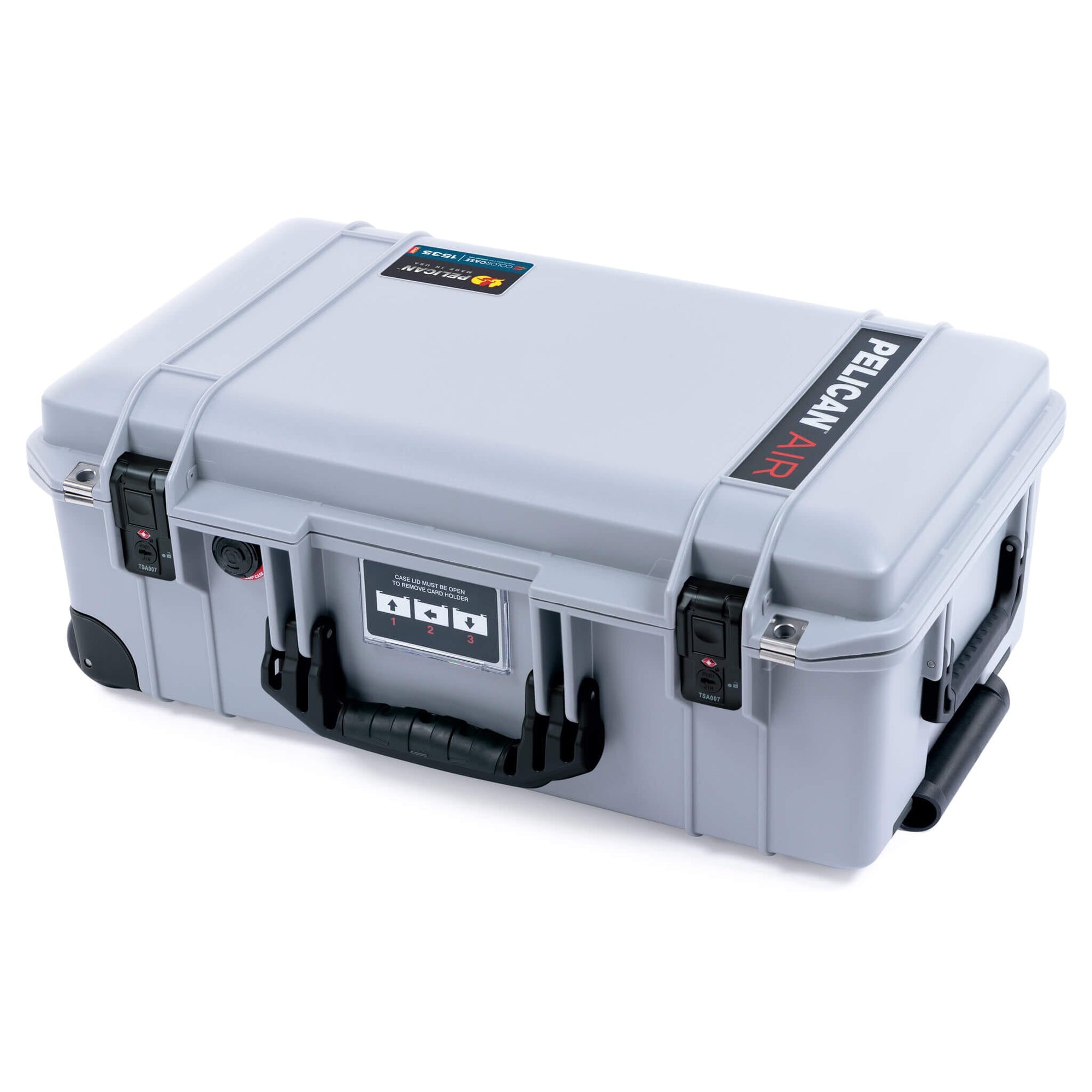 Pelican 1535 Air Case, Silver with Black Handles, TSA Locking Latches & Trolley ColorCase 