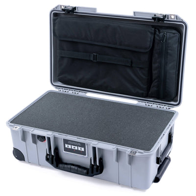 Pelican 1535 Air Case, Silver with Black Handles, TSA Locking Latches & Trolley Pick & Pluck Foam with Laptop Computer Lid Pouch ColorCase 015350-0201-180-L10-110
