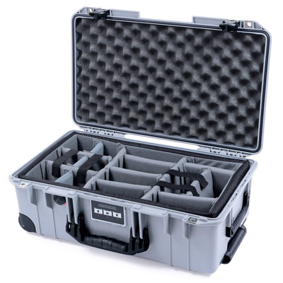 Pelican 1535 Air Case, Silver with Black Handles, TSA Locking Latches & Trolley Gray Padded Microfiber Dividers with Convoluted Lid Foam ColorCase 015350-0070-180-L10-110