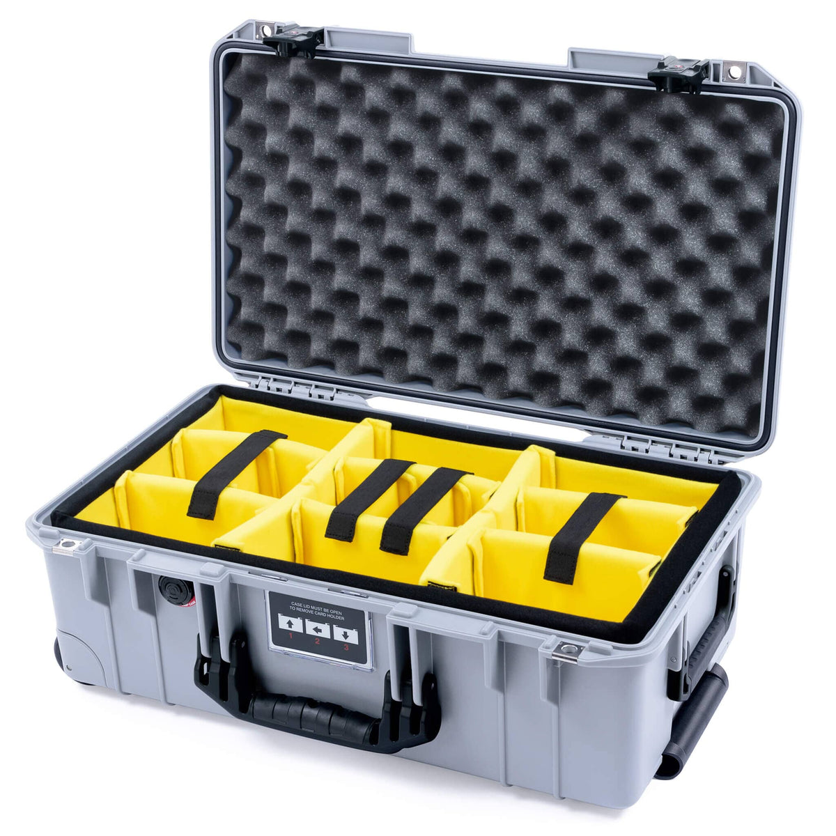 Pelican 1535 Air Case, Silver with Black Handles &amp; TSA Locking Latches Yellow Padded Microfiber Dividers with Convoluted Lid Foam ColorCase 015350-0010-180-L10