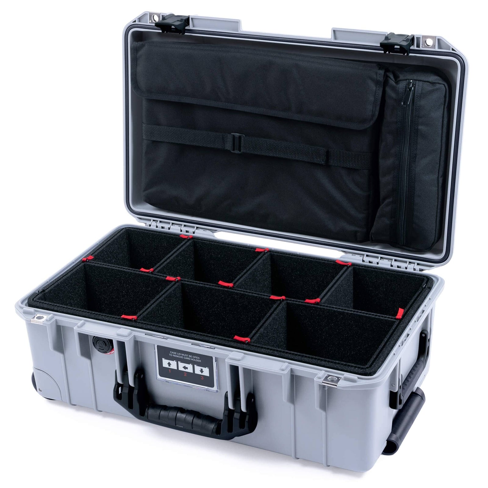 Pelican 1535 Air Case, Silver with Black Handles & Latches TrekPak Divider System with Laptop Computer Lid Pouch ColorCase 015350-0220-180-111