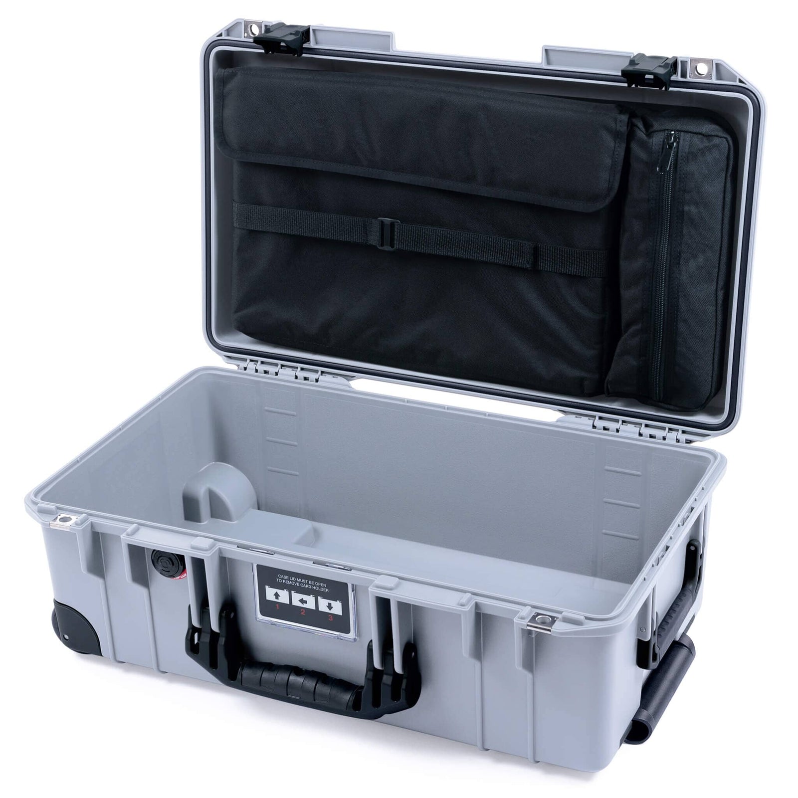 Pelican 1535 Air Case, Silver with Black Handles, Latches & Trolley Laptop Computer Lid Pouch Only ColorCase 015350-0200-180-111-110