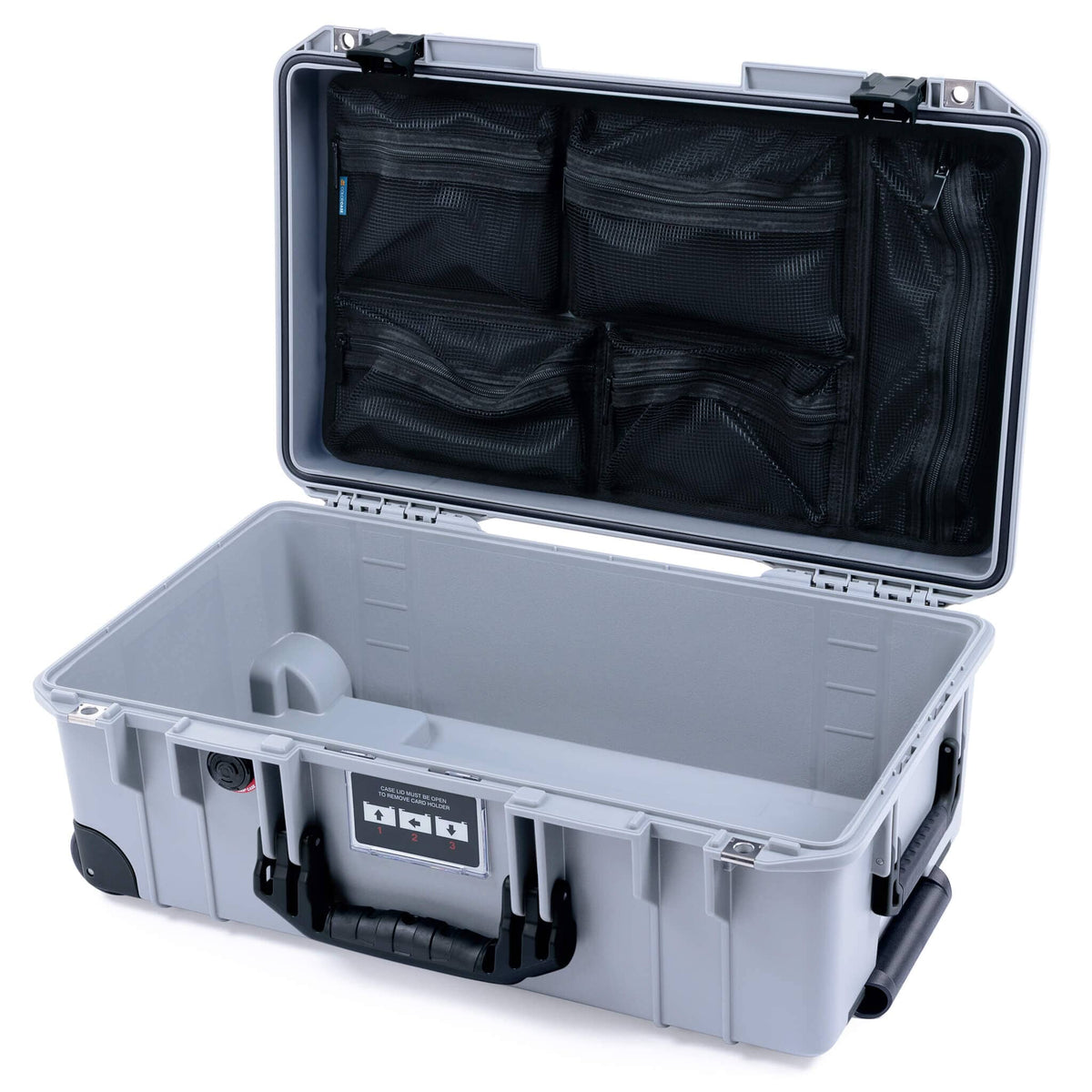 Pelican 1535 Air Case, Silver with Black Handles, Latches &amp; Trolley Mesh Lid Organizer Only ColorCase 015350-0100-180-111-110