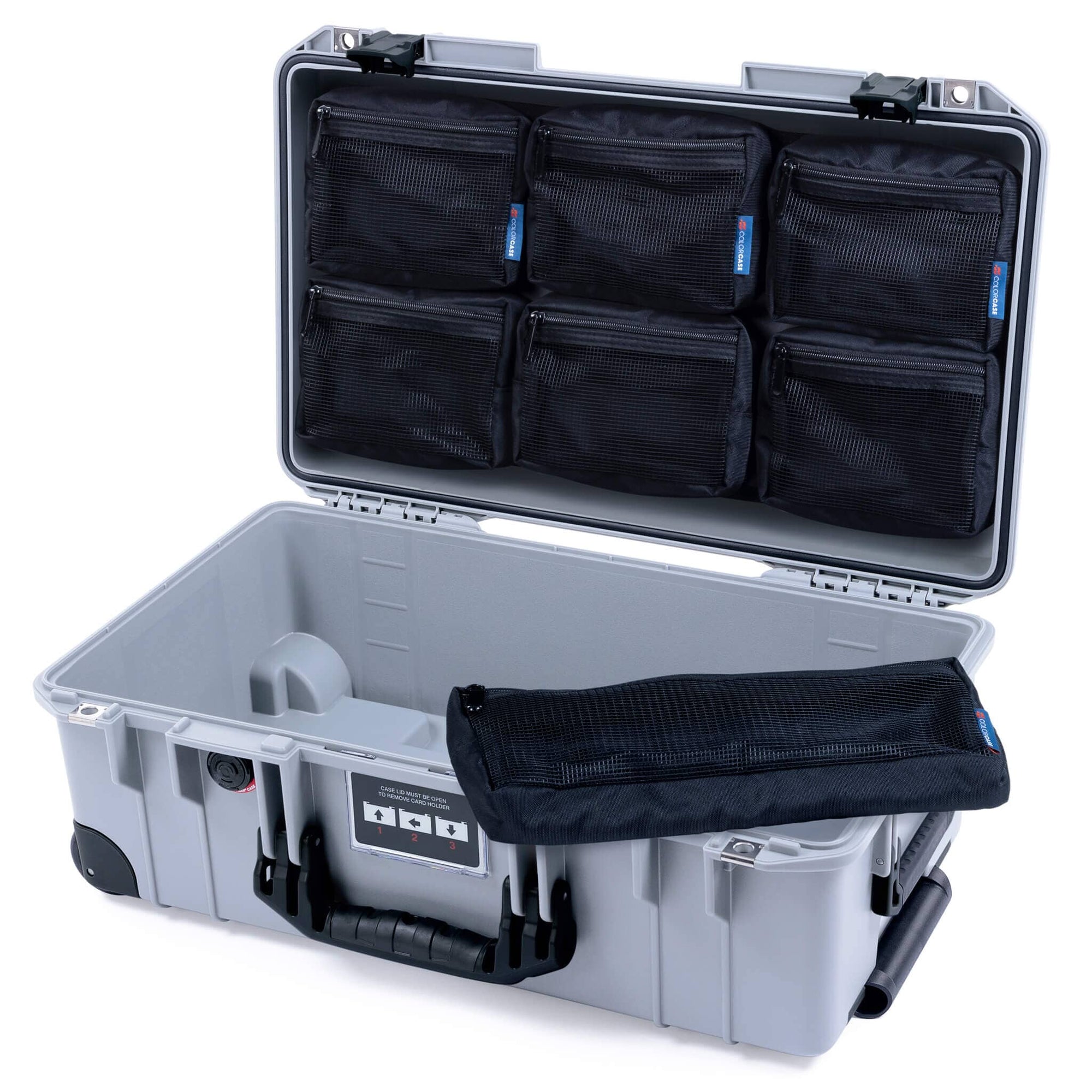 Pelican 1535 Air Case, Silver with Black Handles, Latches & Trolley 7-Piece Removable Mesh Pouches Only ColorCase 015350-0700-180-111-110