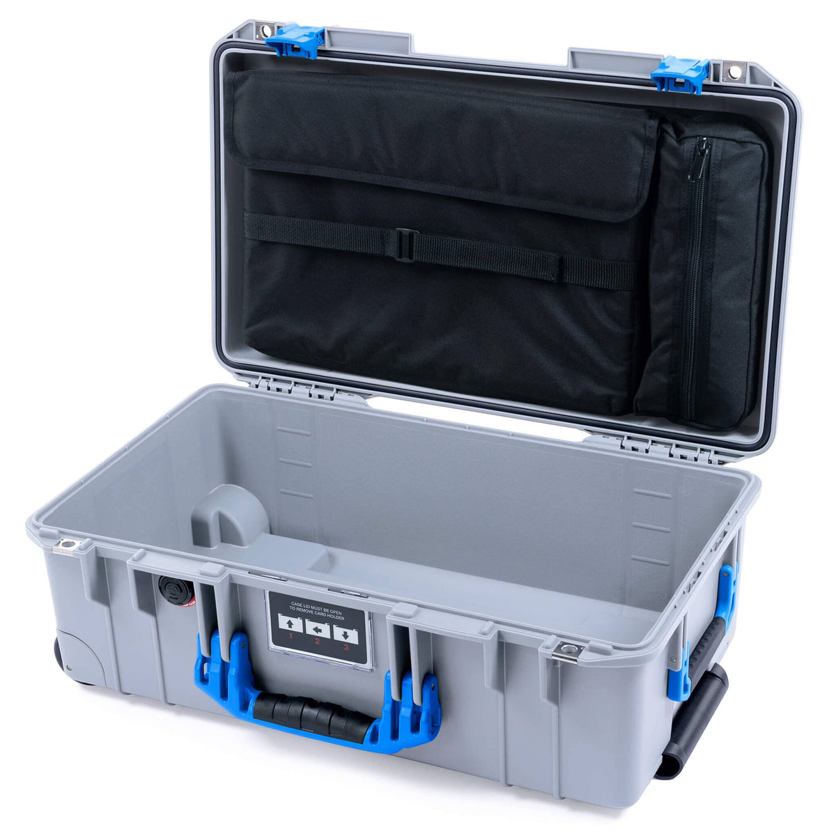 Pelican 1535 Air Case, Silver with Blue Handles &amp; Latches Laptop Computer Lid Pouch Only ColorCase 015350-0200-180-121