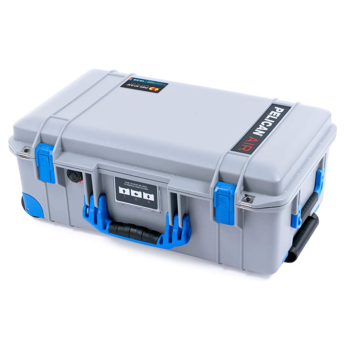 Pelican 1535 Air Case, Silver with Blue Handles, Latches &amp; Trolley ColorCase 