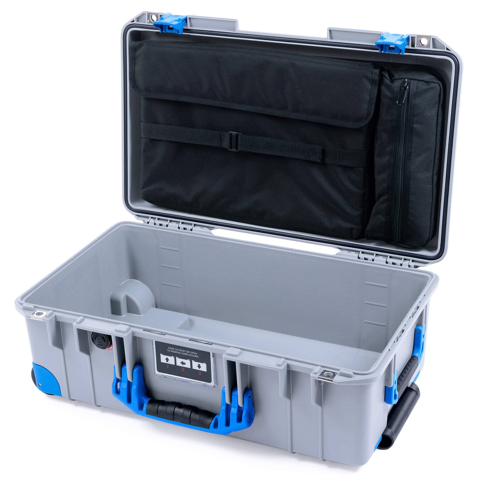 Pelican 1535 Air Case, Silver with Blue Handles, Latches & Trolley Laptop Computer Lid Pouch Only ColorCase 015350-0200-180-121-120